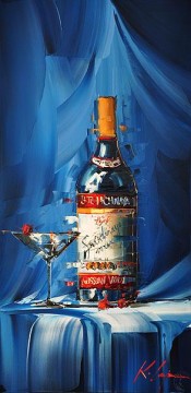 パレットナイフ製 Painting - ナイフで刺した青いカル・ガジュムのワイン